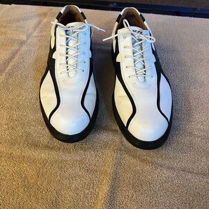 Men’s Ecco Golf Shoes - White Leather upper with black trim design- Spike soles